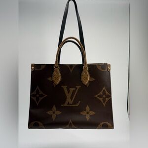 Louis Vuitton On The Go Tote Bag MM Brown Monogram Reverse Leather Bag
